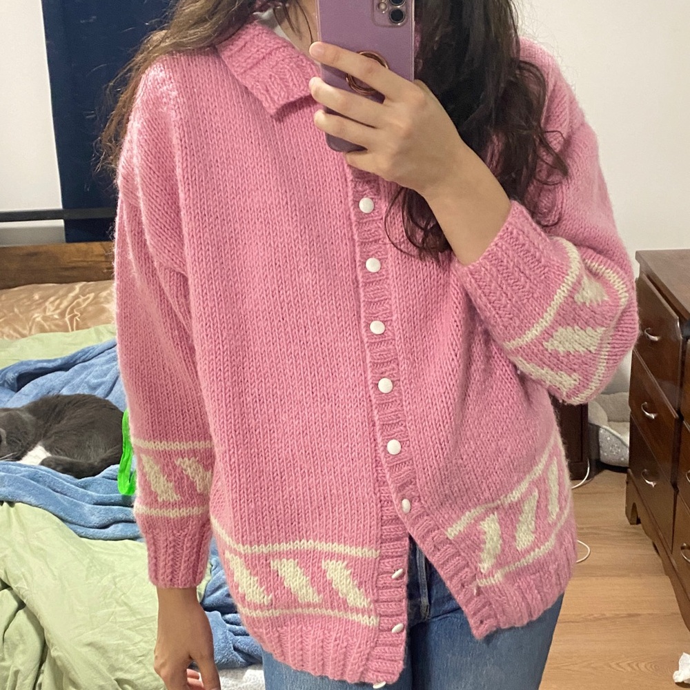 Handmade Pink Button-Up Cardigan/Sweater